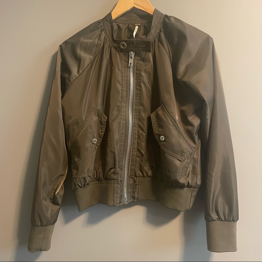 NWOT Free People Dark Green Bomber Jacket- XS